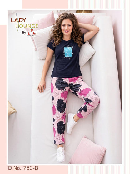 Design 753 Lichi Hosiery Cotton Pyjama Night Suits Wholesale Rate