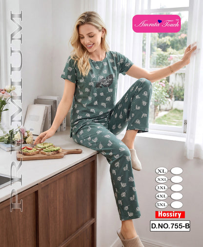 Design 755 Kavyansika Hosiery Cotton Pyjama Night Suits Supplier Ahmedabad