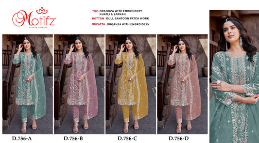 Design 756 Motifz Organza Pakistani Salwar Suits Exporter Gujarat