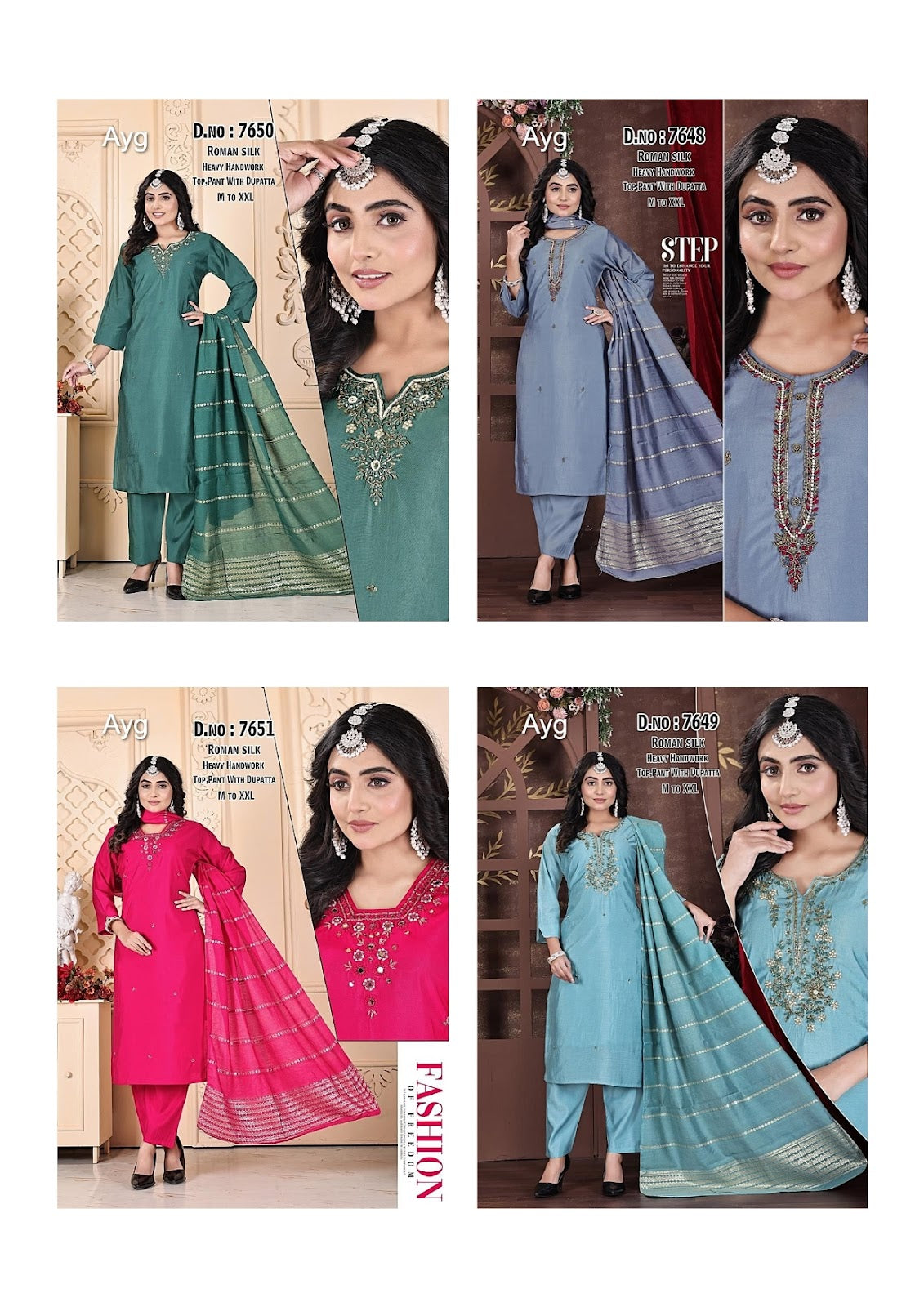 Design 7648-7651 Ayg Roman Silk Readymade Pant Style Suits Manufacturer Gujarat
