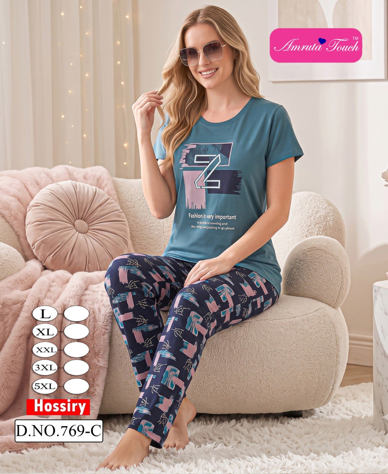Design 769 Plain-Print Kavyansika Hosiery Cotton Pyjama Night Suits Wholesaler India