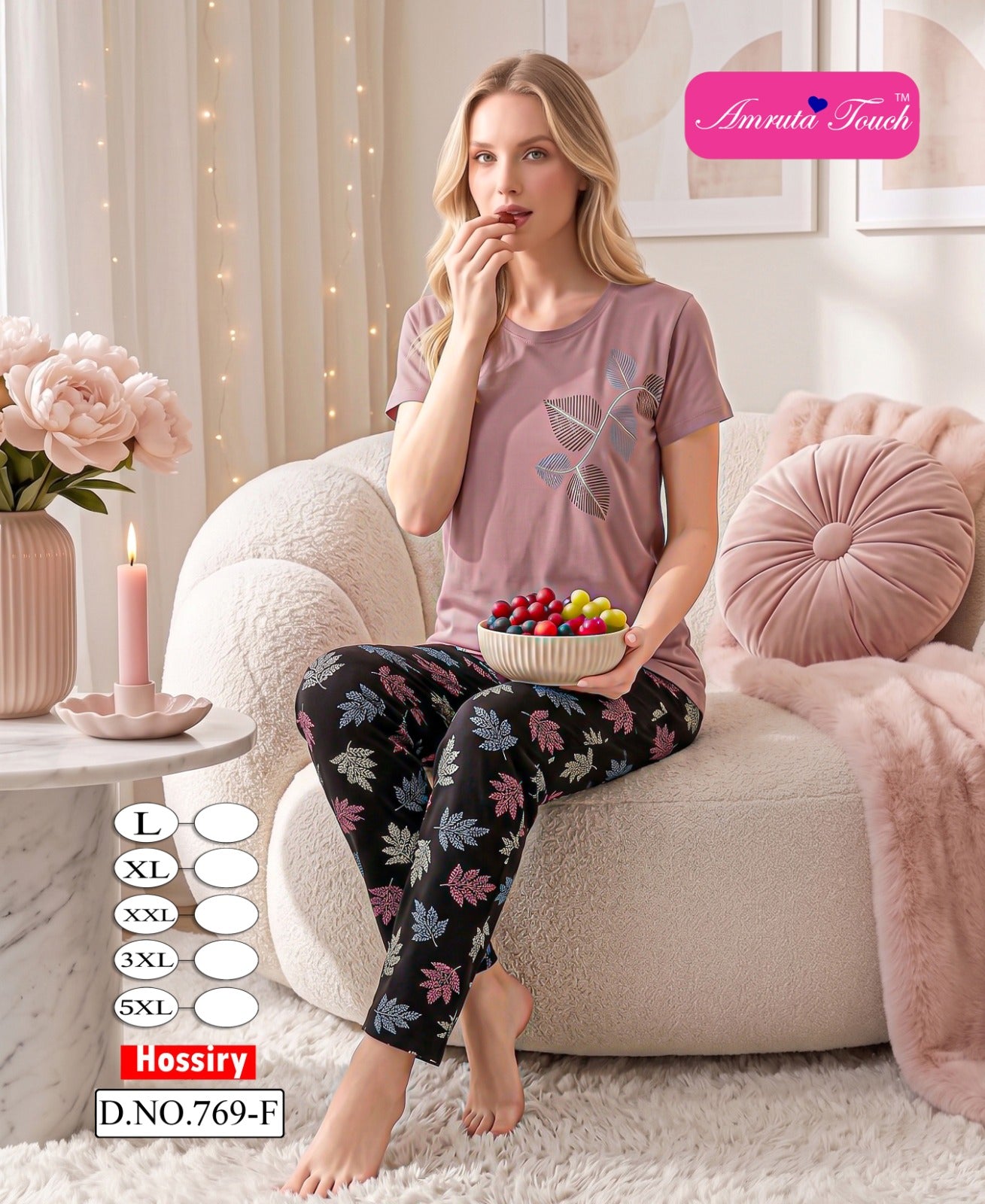 Design 769 Plain-Print Kavyansika Hosiery Cotton Pyjama Night Suits Wholesaler India