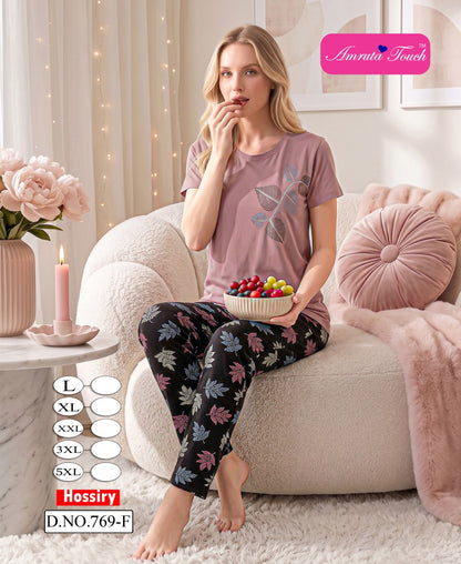 Design 769 Plain-Print Kavyansika Hosiery Cotton Pyjama Night Suits Wholesaler India