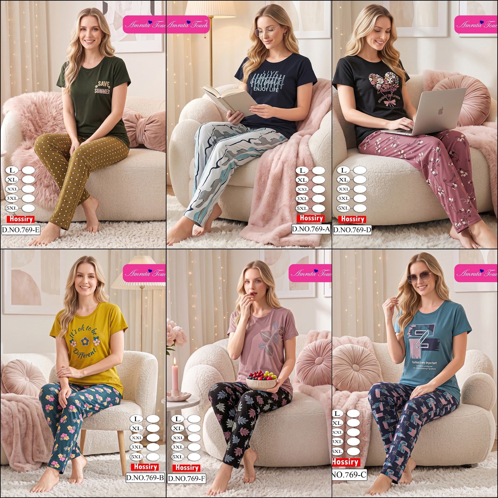 Design 769 Plain-Print Kavyansika Hosiery Cotton Pyjama Night Suits Wholesaler India