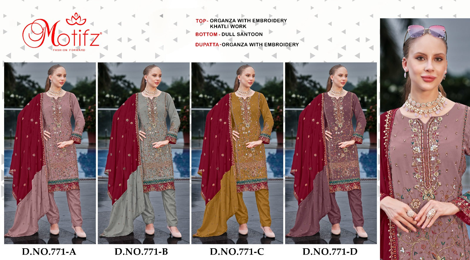 Design 771 Motifz Organza Pakistani Salwar Suits Wholesale