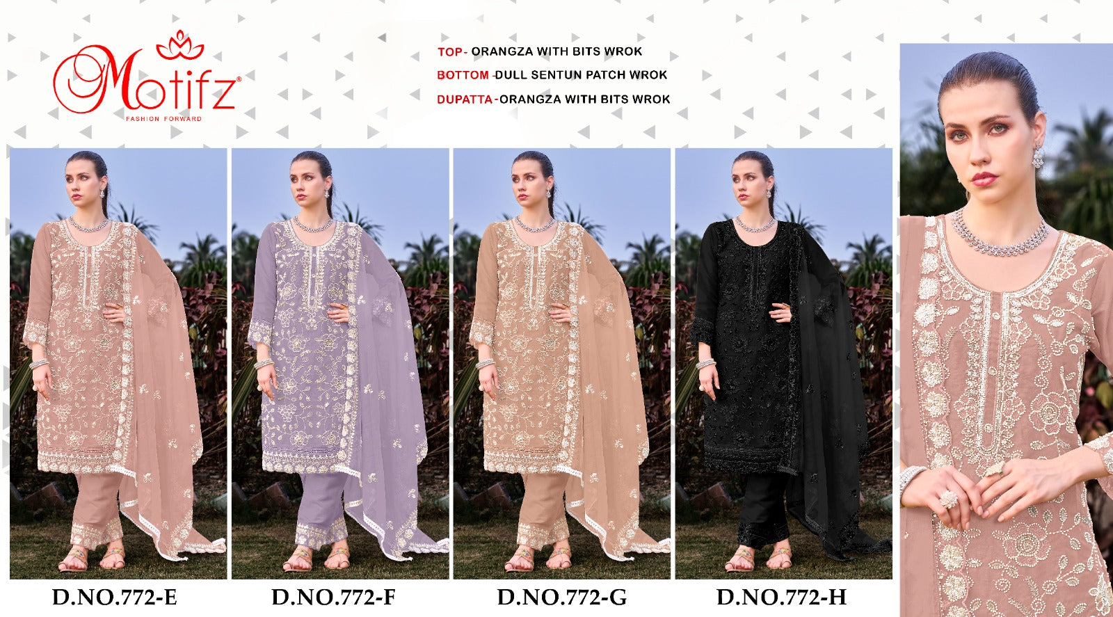 Design 772 Motifz Organza Pakistani Salwar Suits Wholesaler