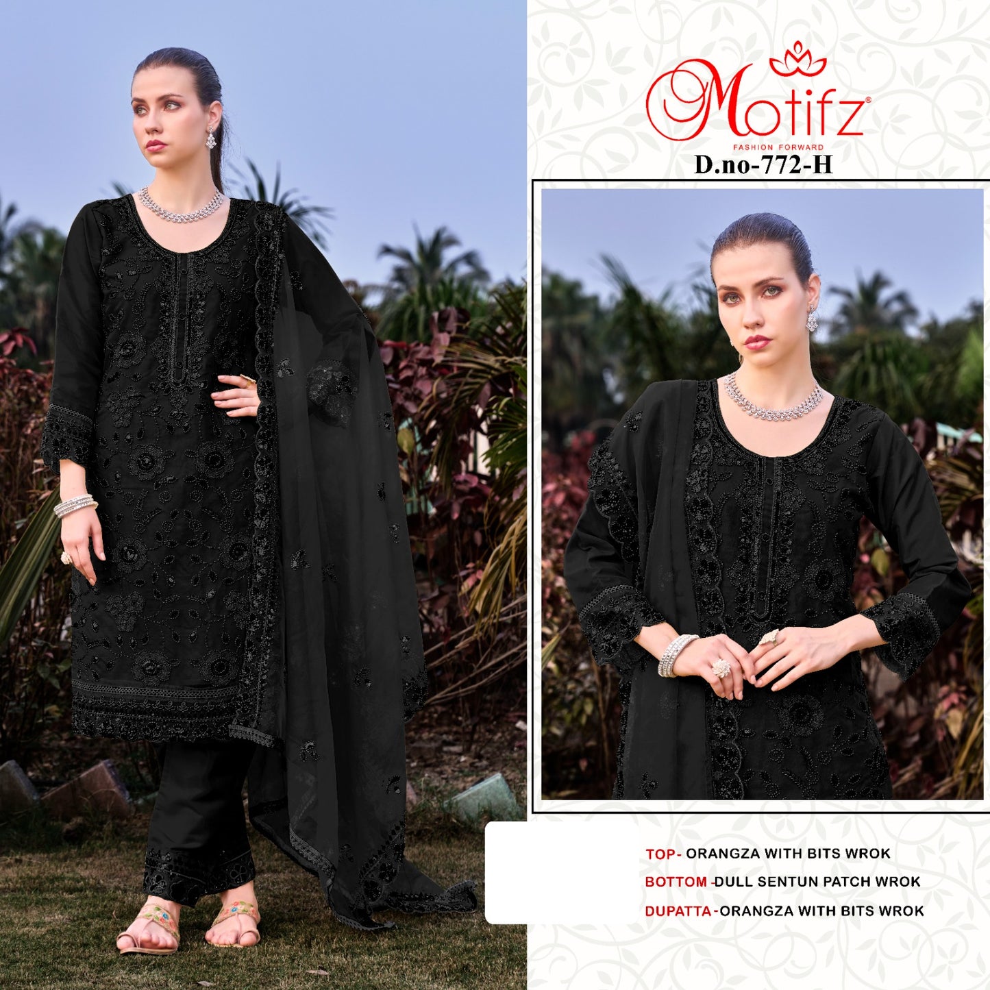 Design 772 Motifz Organza Pakistani Salwar Suits Wholesaler