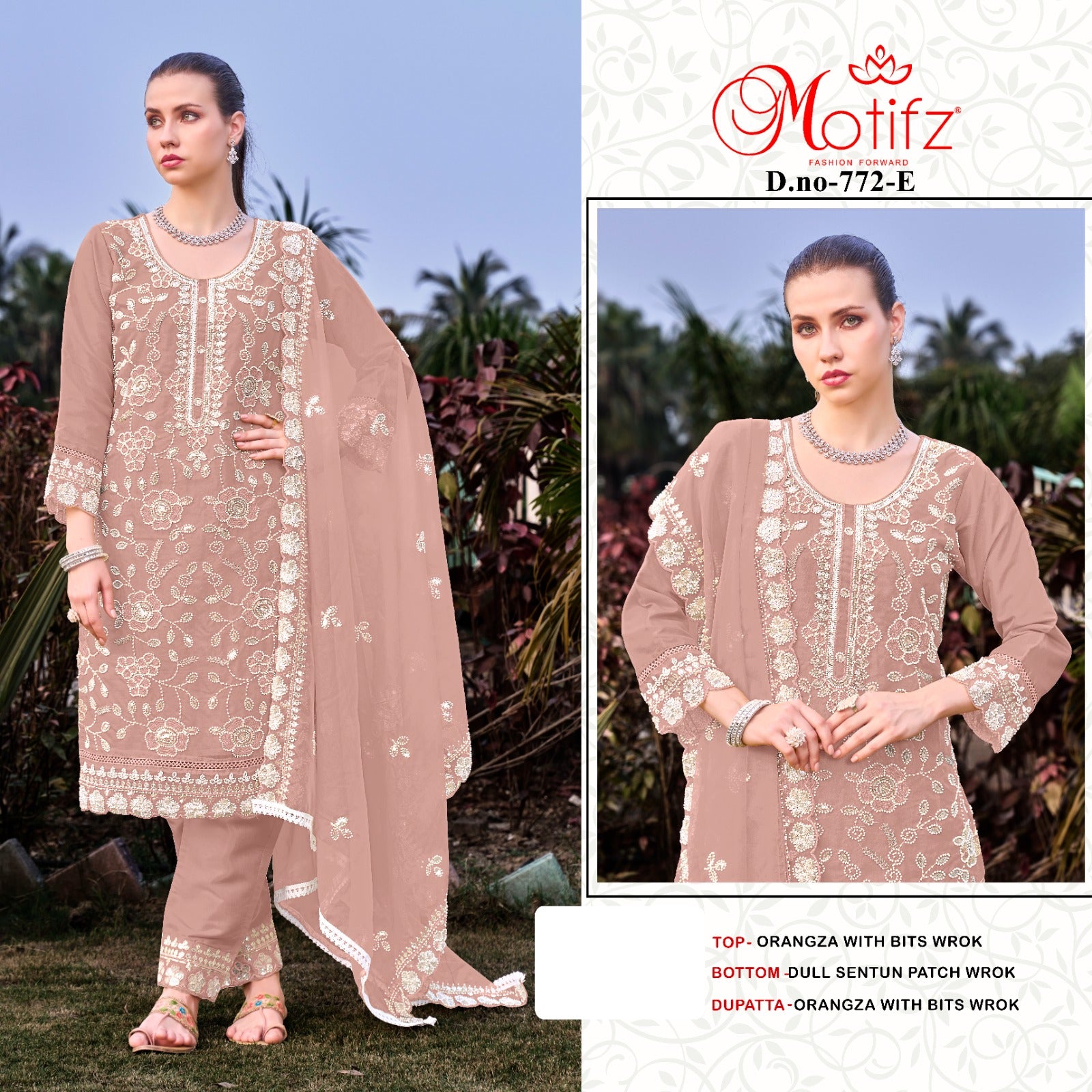 Design 772 Motifz Organza Pakistani Salwar Suits Wholesaler