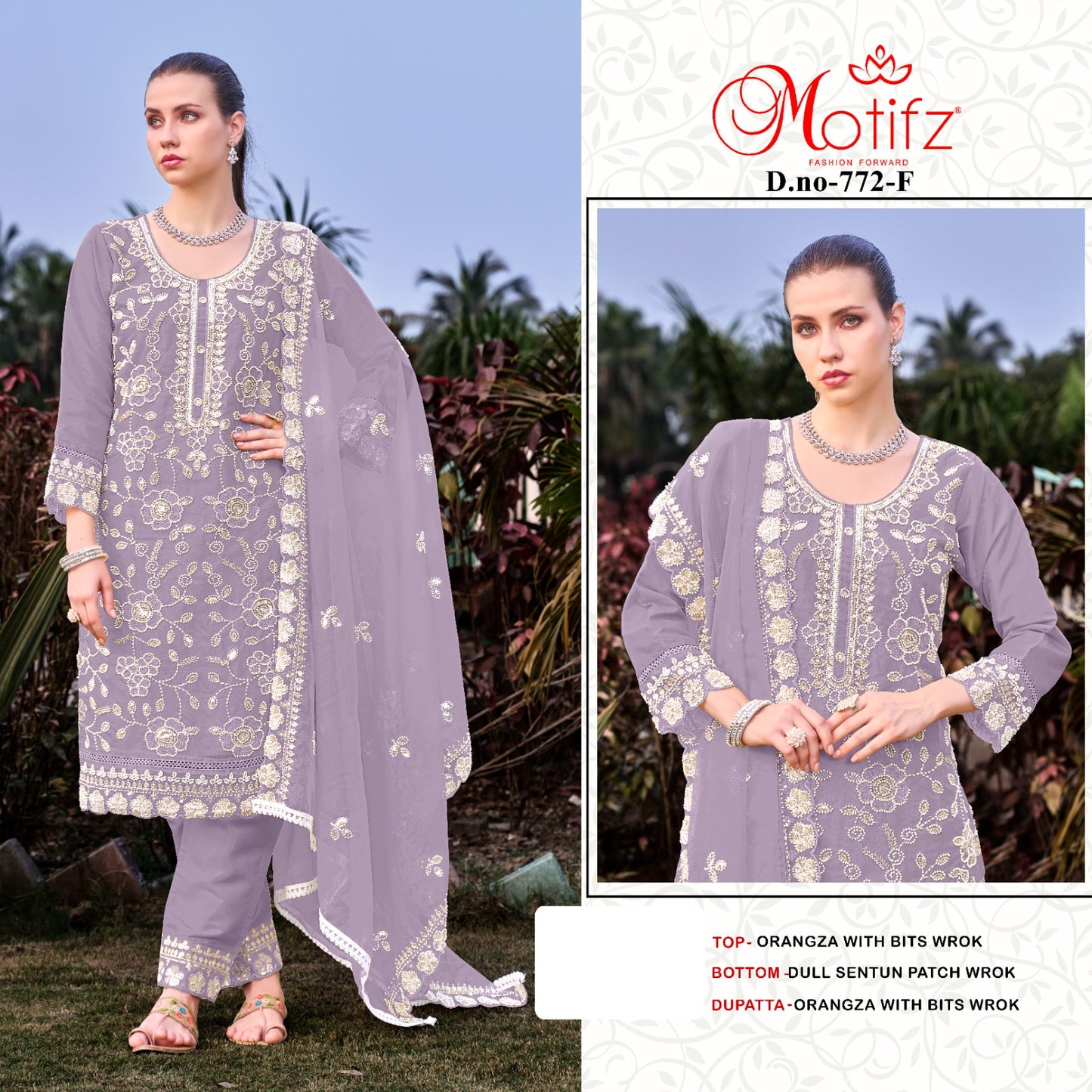 Design 772 Motifz Organza Pakistani Salwar Suits Wholesaler