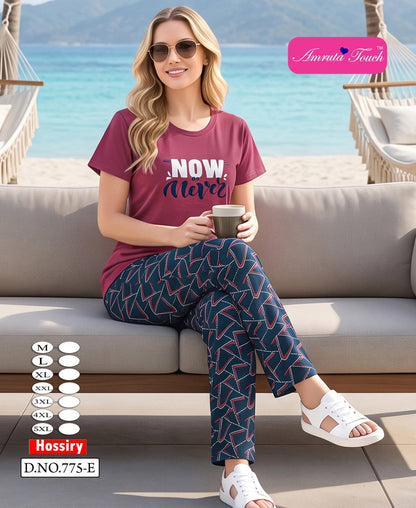 Design 775 Kavyansika Hosiery Cotton Pyjama Night Suits Supplier India