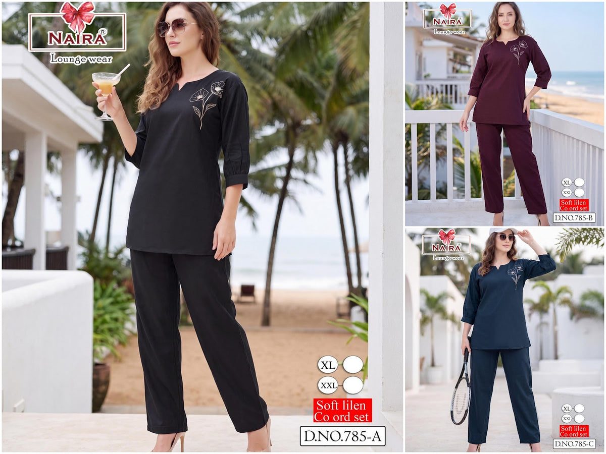 Design 785 Kavyansika Lilen Pyjama Night Suits Wholesaler Ahmedabad