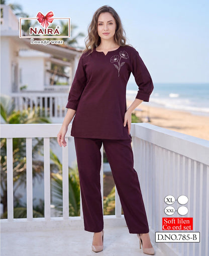 Design 785 Kavyansika Lilen Pyjama Night Suits Wholesaler Ahmedabad