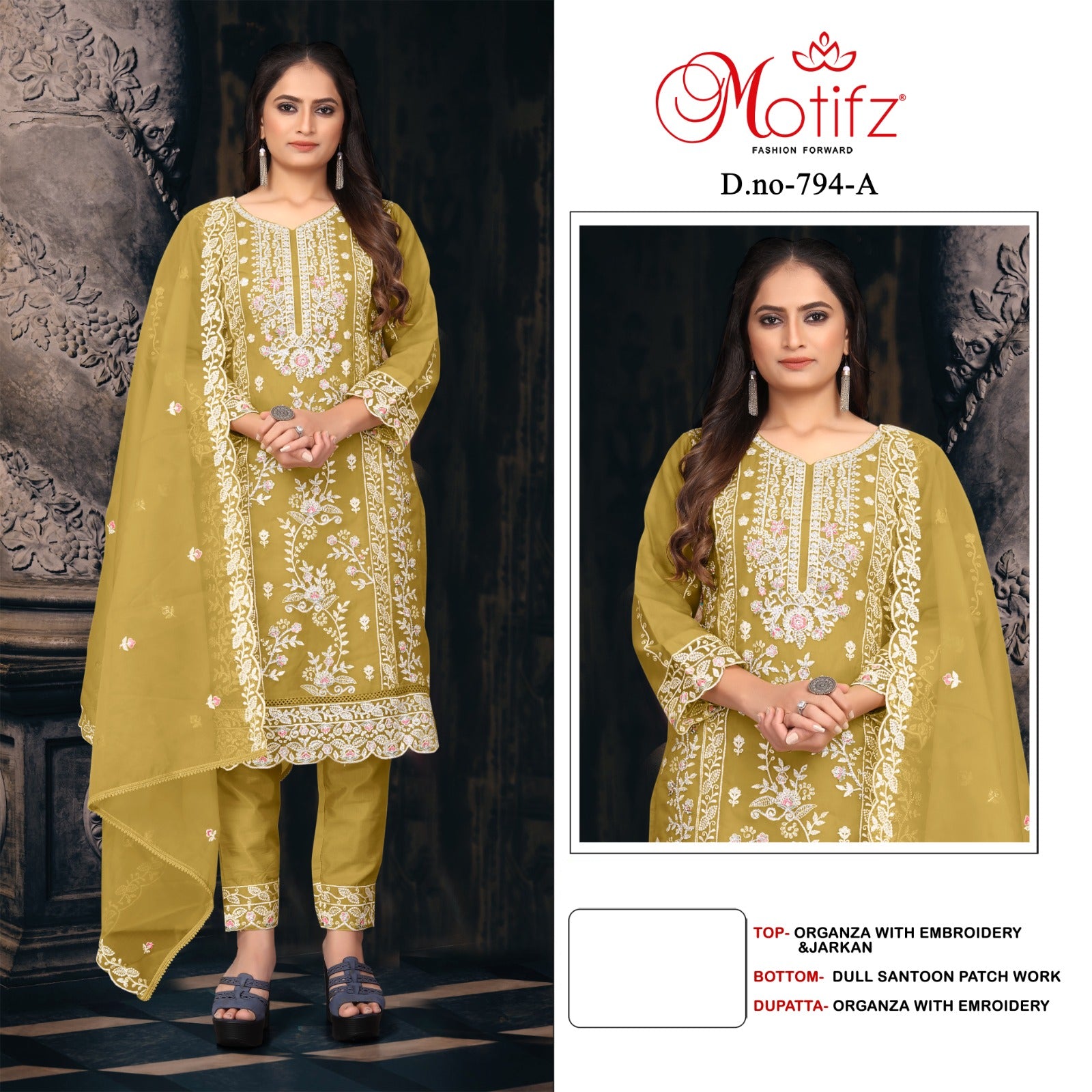 Design 794 Motifz Organza Pakistani Salwar Suits Exporter India