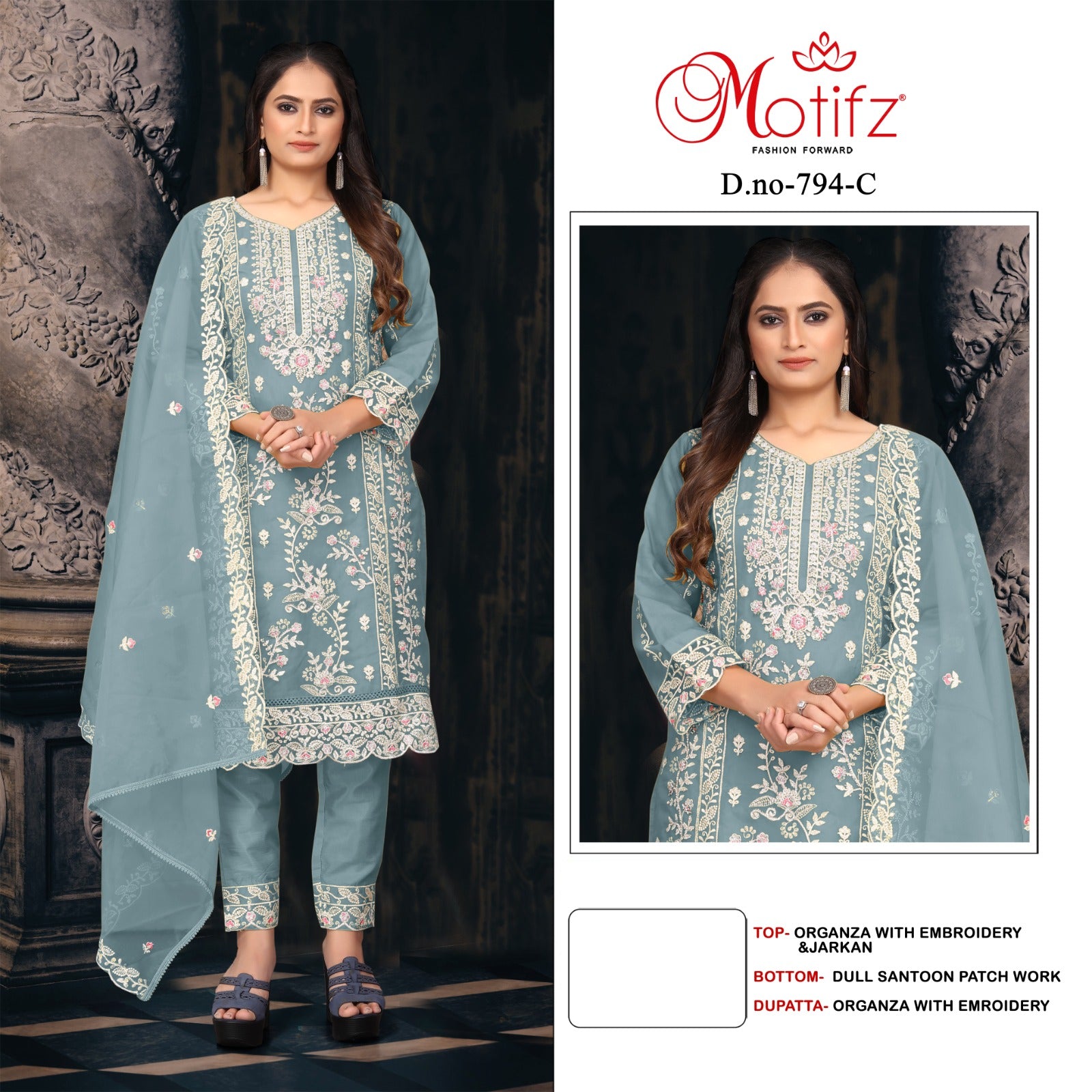 Design 794 Motifz Organza Pakistani Salwar Suits Exporter India