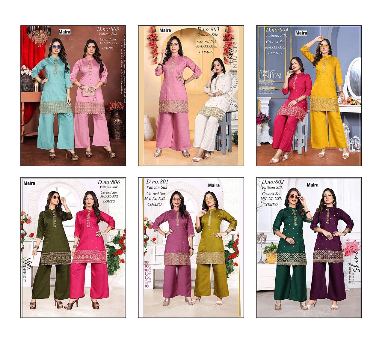 Design 801-806 Maira Vatican Silk Kurti Plazzo Set Supplier Gujarat