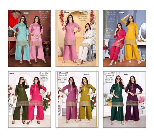 Design 801-806 Maira Vatican Silk Kurti Plazzo Set Supplier Gujarat