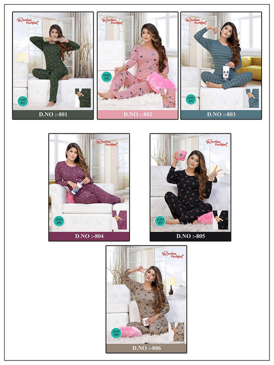 Design 801-806 Ruchee Fashion Hosiery Full Sleeve Night Suits Wholesale Price