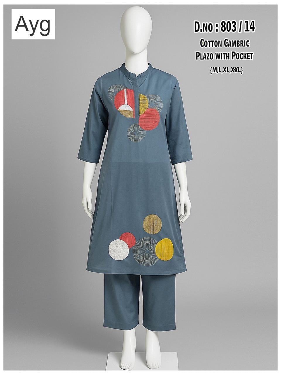 Design 803 Ayg Cotton Cambric Kurti Plazzo Set Manufacturer Gujarat