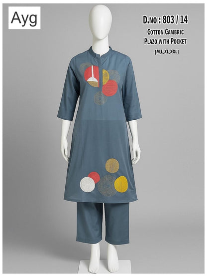 Design 803 Ayg Cotton Cambric Kurti Plazzo Set Manufacturer Gujarat