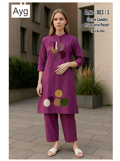 Design 803 Ayg Cotton Cambric Kurti Plazzo Set Manufacturer Gujarat