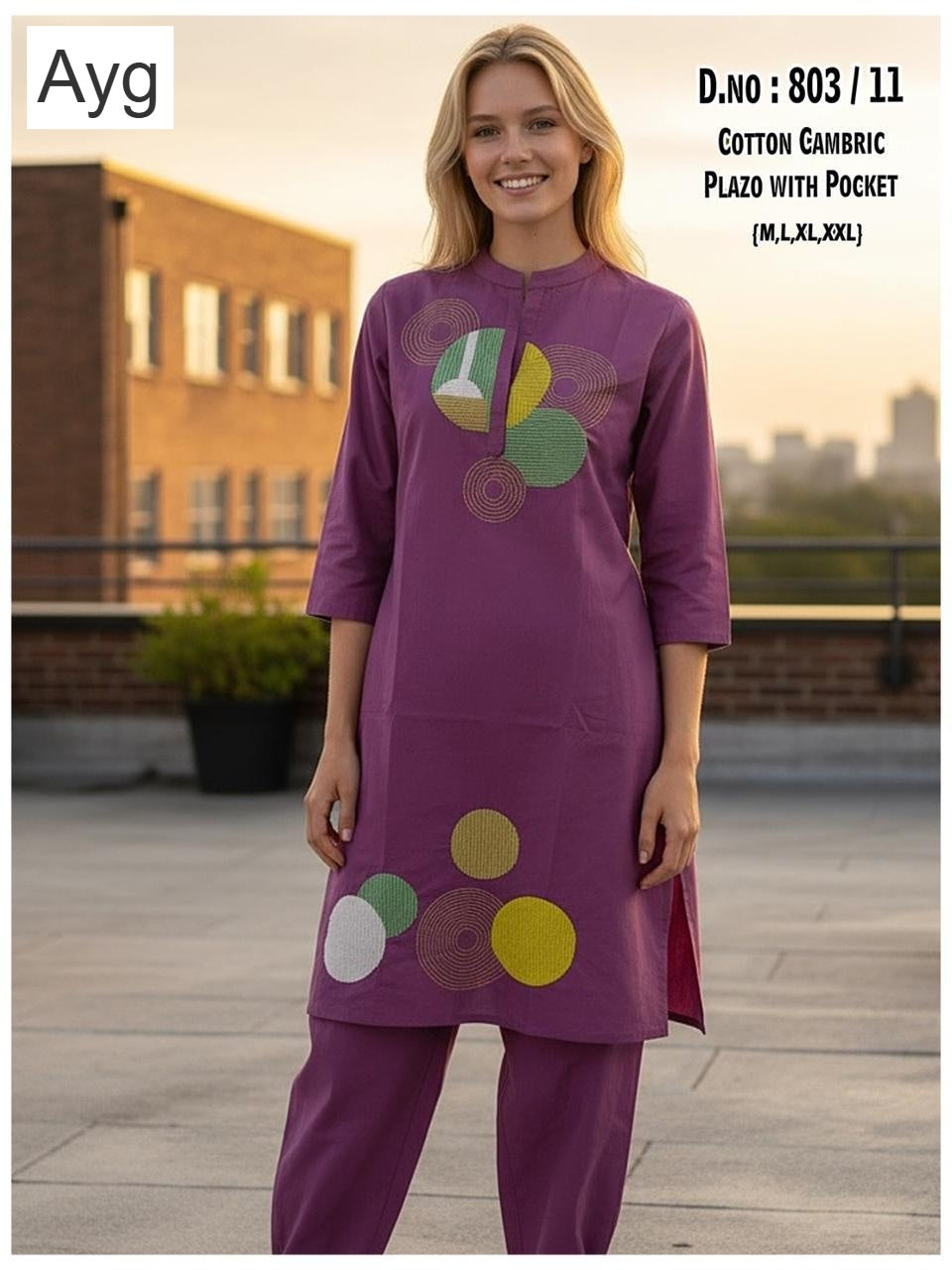 Design 803 Ayg Cotton Cambric Kurti Plazzo Set Manufacturer Gujarat