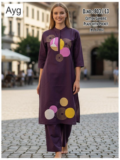 Design 803 Ayg Cotton Cambric Kurti Plazzo Set Manufacturer Gujarat