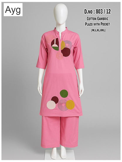 Design 803 Ayg Cotton Cambric Kurti Plazzo Set Manufacturer Gujarat