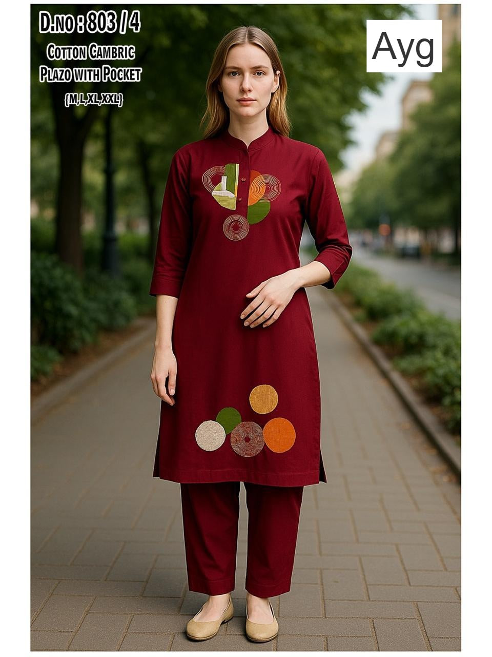Design 803 Ayg Cotton Cambric Kurti Plazzo Set Manufacturer Gujarat