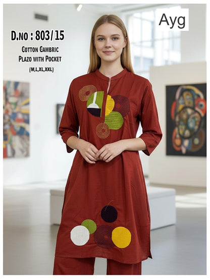 Design 803 Ayg Cotton Cambric Kurti Plazzo Set Manufacturer Gujarat