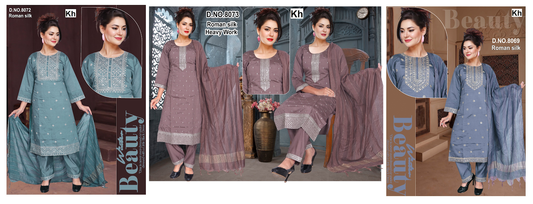 Design 8069-8073 Kh Roman Silk Readymade Pant Style Suits Manufacturer Ahmedabad