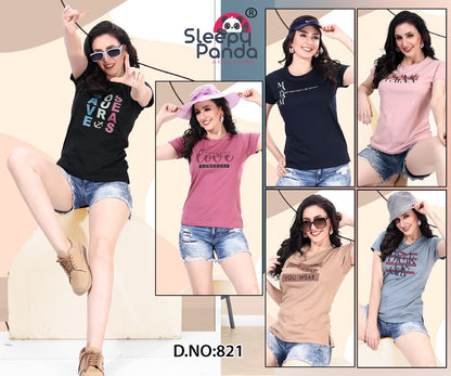 Design 821 Sleepy Panda Lycra Women Tshirt Wholesale Price