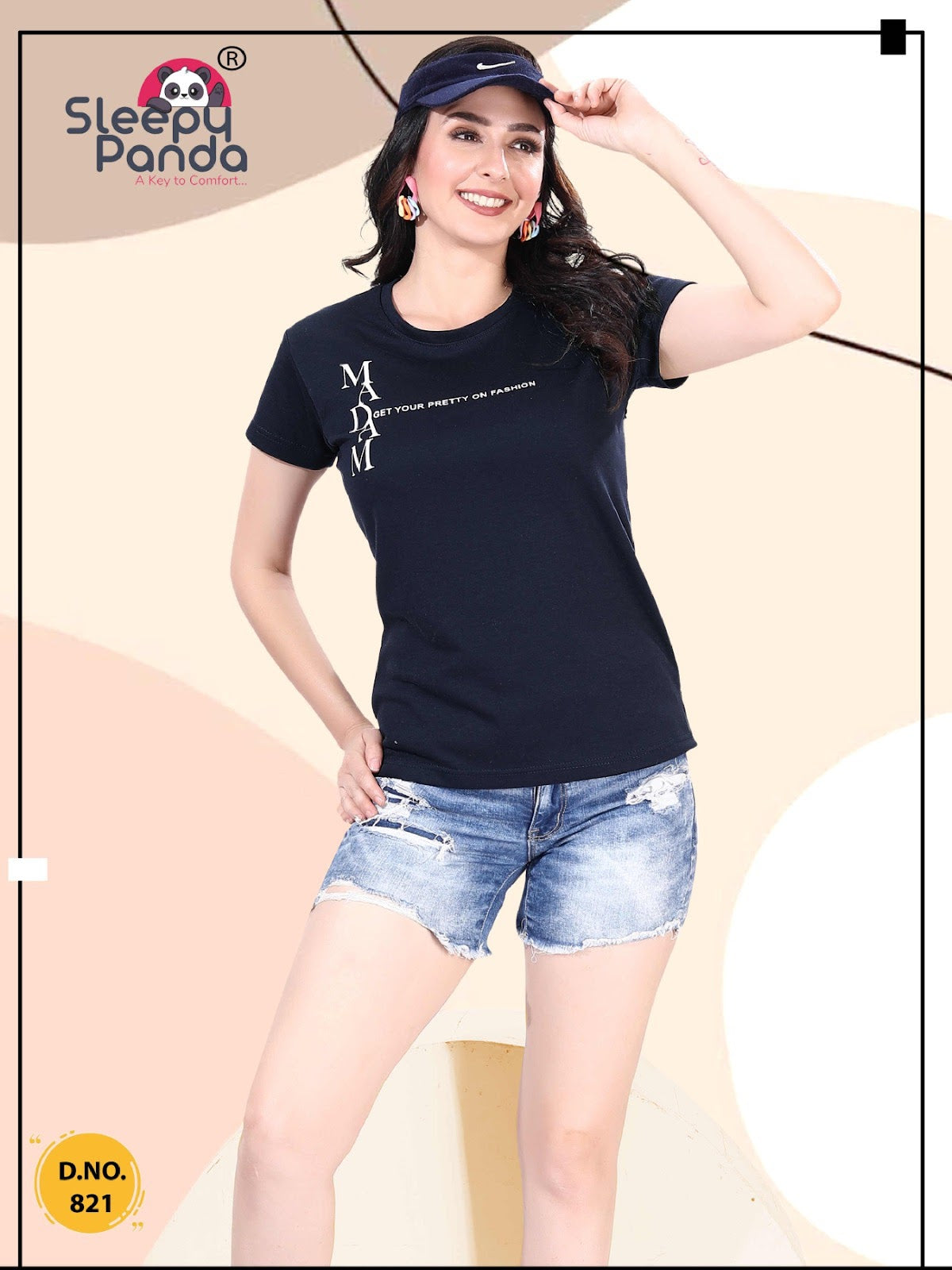 Design 821 Sleepy Panda Lycra Women Tshirt Wholesale Price