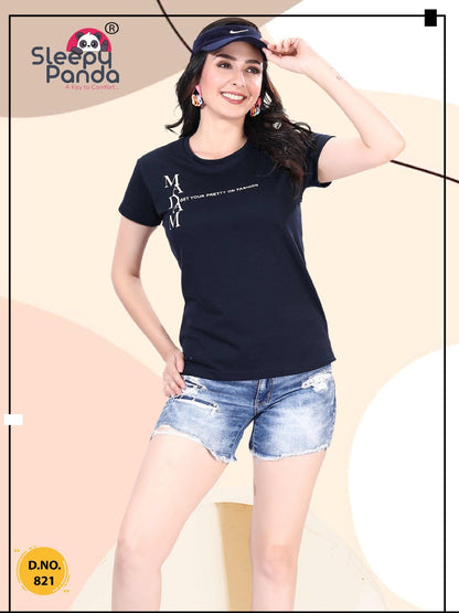 Design 821 Sleepy Panda Lycra Women Tshirt Wholesale Price
