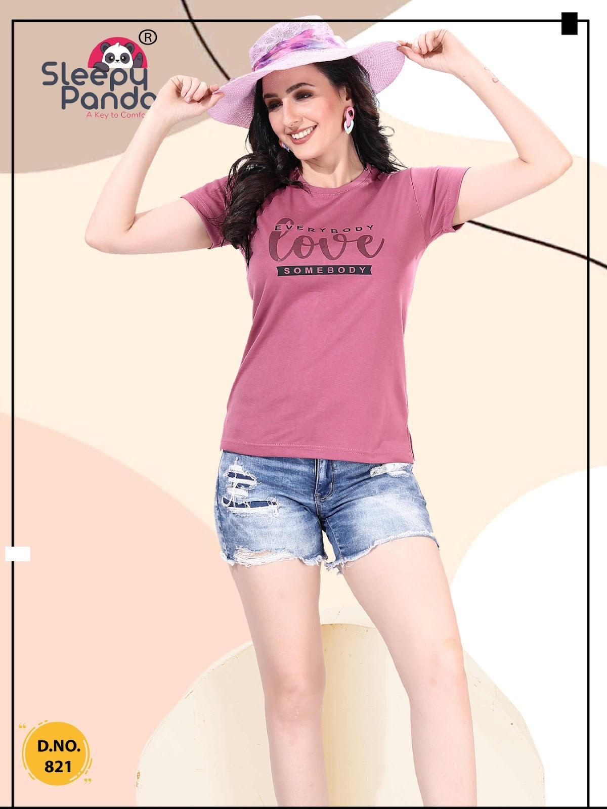 Design 821 Sleepy Panda Lycra Women Tshirt Wholesale Price