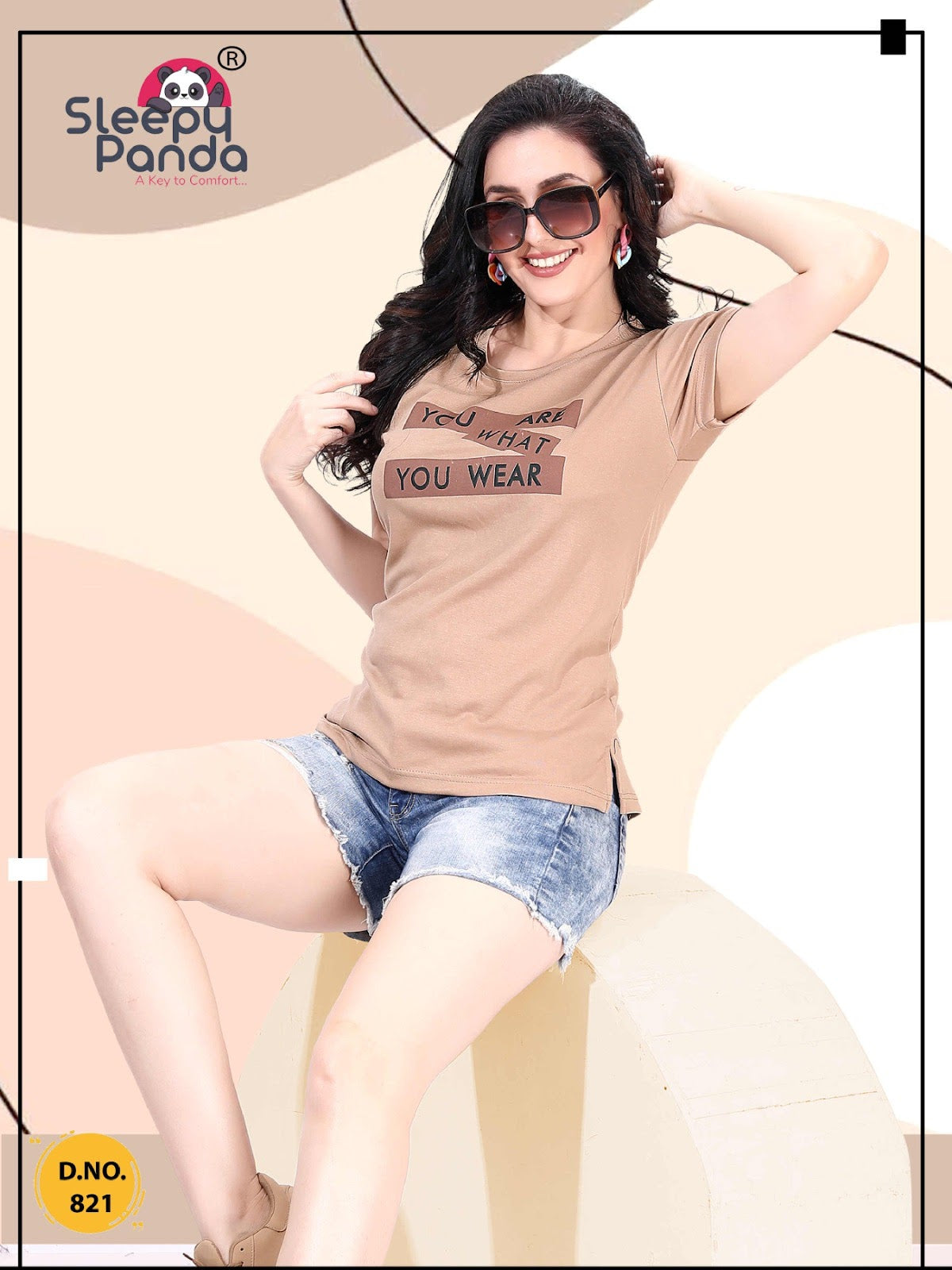 Design 821 Sleepy Panda Lycra Women Tshirt Wholesale Price