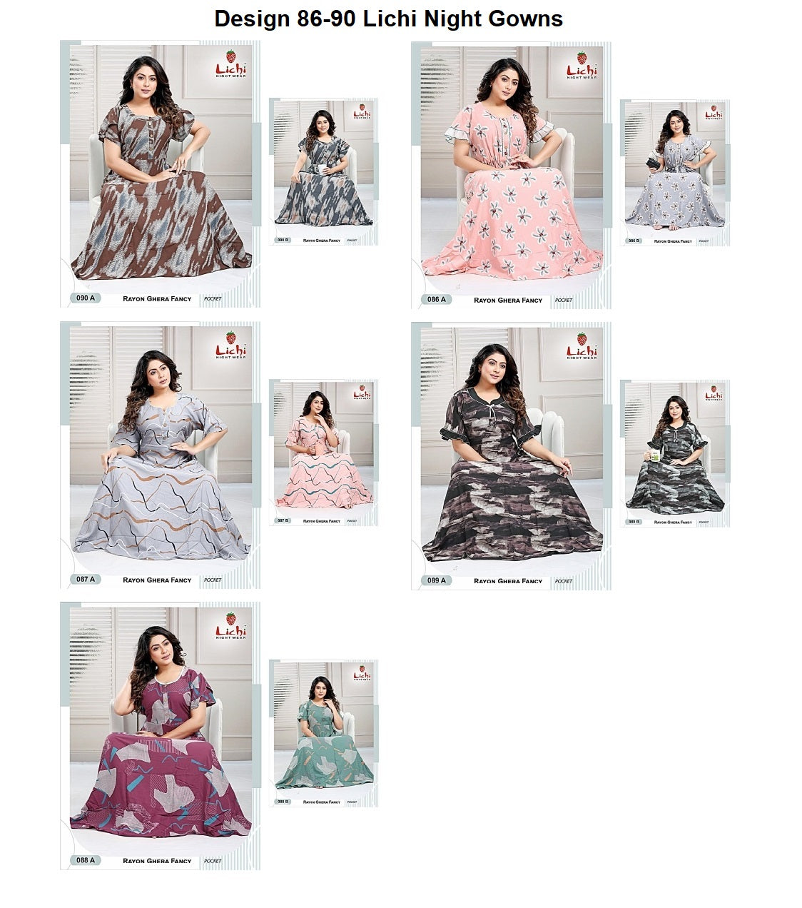 Design 86-90 Lichi Rayon Night Gowns Wholesaler India
