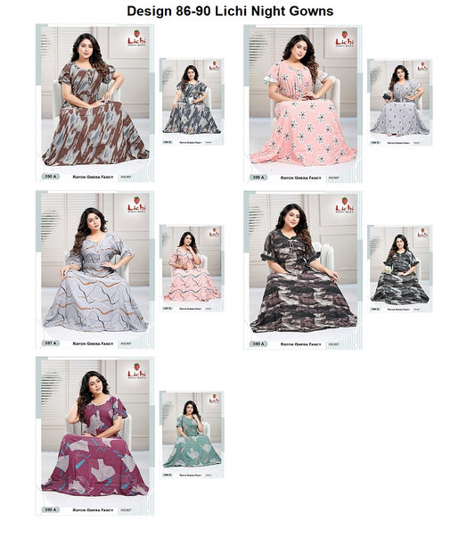 Design 86-90 Lichi Rayon Night Gowns Wholesaler India