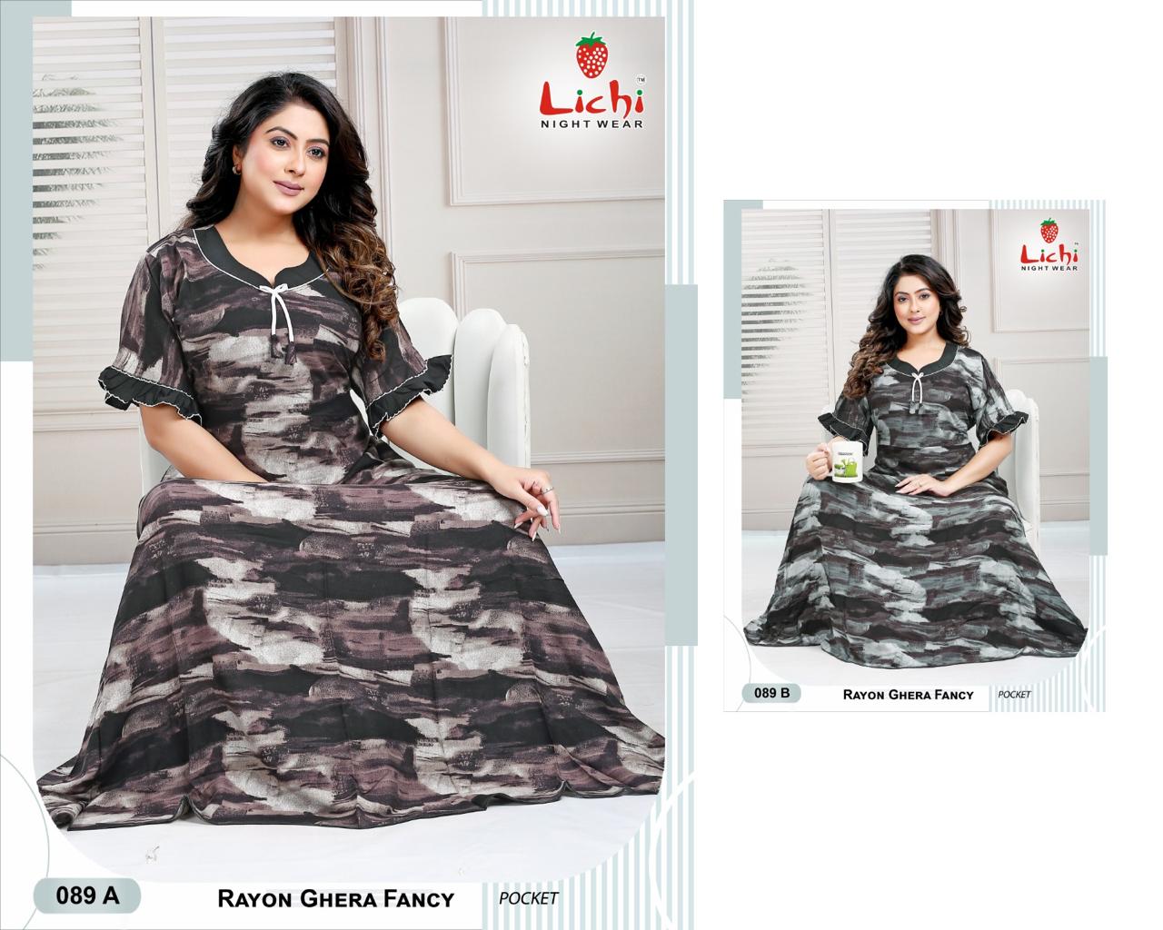 Design 86-90 Lichi Rayon Night Gowns Wholesaler India