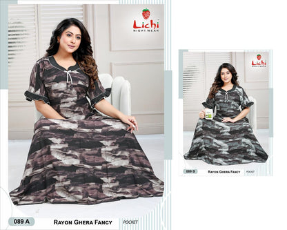 Design 86-90 Lichi Rayon Night Gowns Wholesaler India