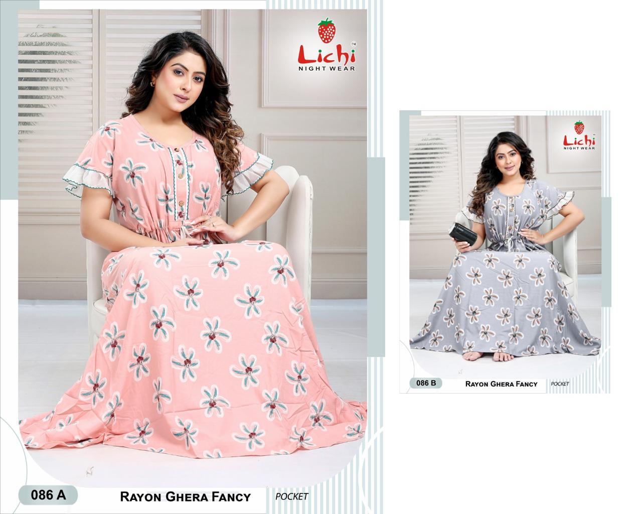 Design 86-90 Lichi Rayon Night Gowns Wholesaler India