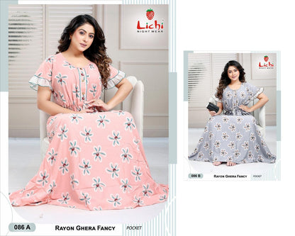 Design 86-90 Lichi Rayon Night Gowns Wholesaler India