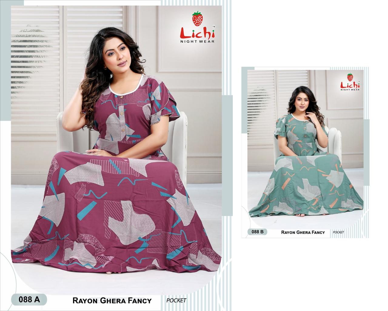 Design 86-90 Lichi Rayon Night Gowns Wholesaler India