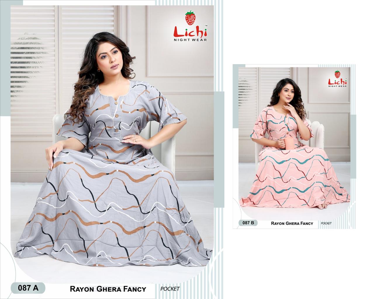 Design 86-90 Lichi Rayon Night Gowns Wholesaler India