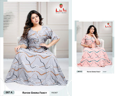 Design 86-90 Lichi Rayon Night Gowns Wholesaler India