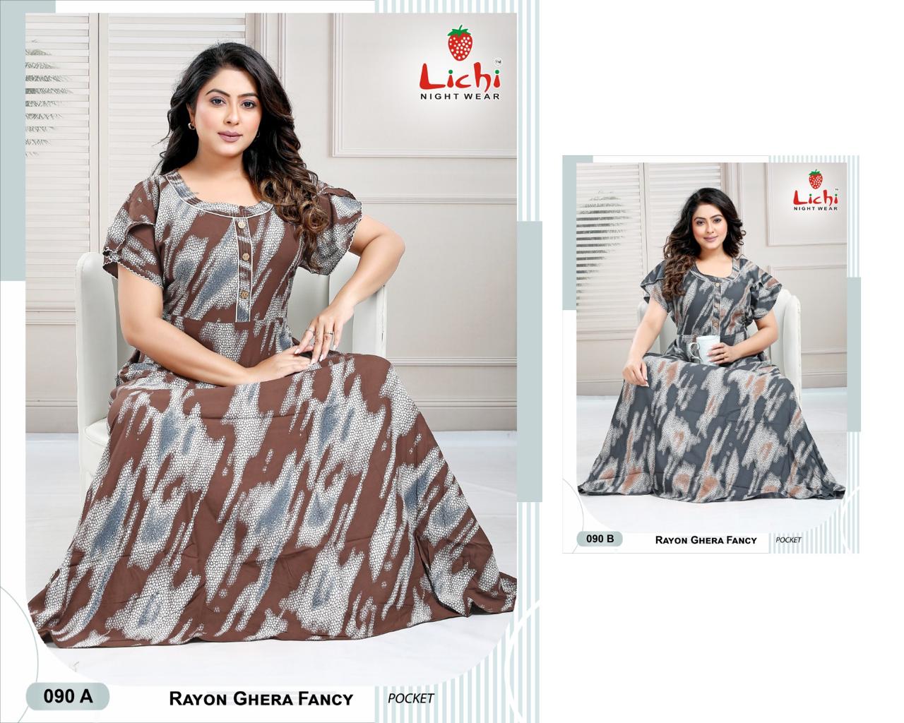 Design 86-90 Lichi Rayon Night Gowns Wholesaler India