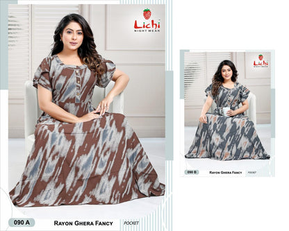 Design 86-90 Lichi Rayon Night Gowns Wholesaler India