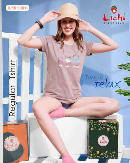 Design 908 Lichi Hosiery Cotton Women Tshirt Wholesaler India