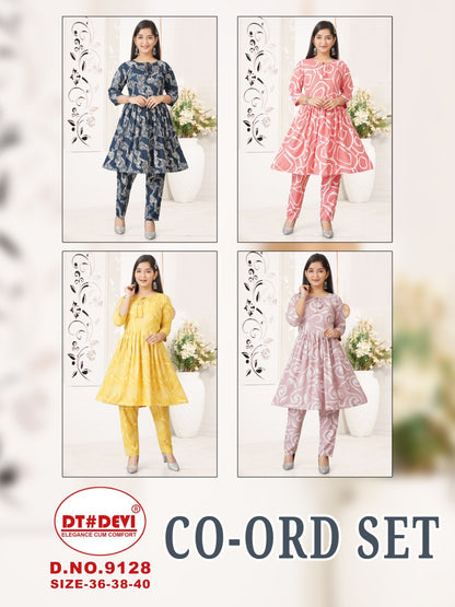 Design 9128 Dt Devi Rayon 22Kg Girls Co Ord Set Wholesaler