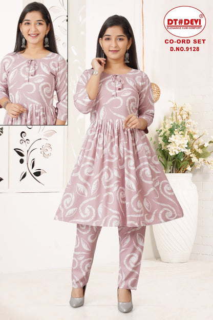 Design 9128 Dt Devi Rayon 22Kg Girls Co Ord Set Wholesaler