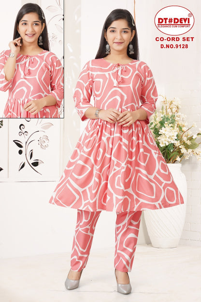 Design 9128 Dt Devi Rayon 22Kg Girls Co Ord Set Wholesaler